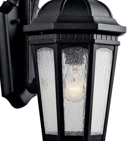 Kichler Courtyard 17.75" 1 Light Outdoor Wall Light with Clear Seeded Glass in Textured Black