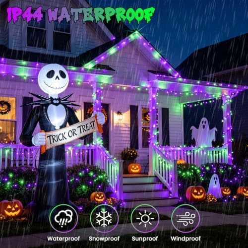 Connectable 88Ft 240LED Halloween Lights Outdoor Indoor, Purple & Green