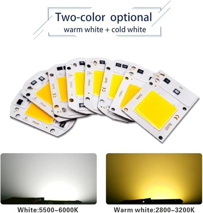 Pack of 10, LED COB Chip Lamp AC110V 10W/20W/30W/50W Smart IC No Need Driver DIY Flood Light Outdoor Chip Lamp Household Bulbs(Cold White,20W)