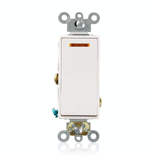 Leviton 20-Amp 120-Volt Decora Plus Rocker Lighted Handle, Illuminated Off Single-Pole AC Quiet Switch, 5631-2W, White
