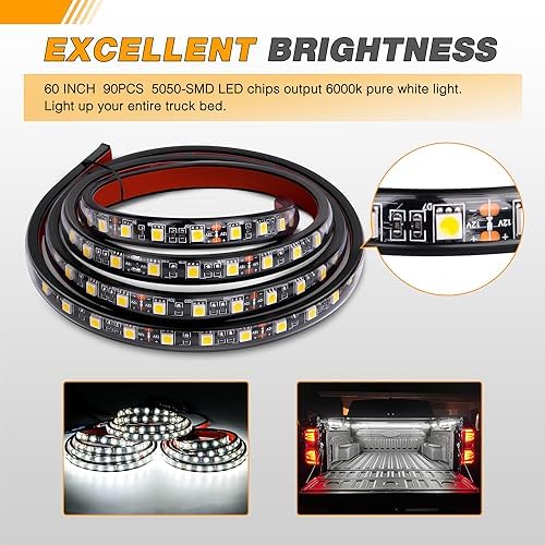 GOOACC Truck Bed Light Strip 3PCS 60" 270 LEDs White Lighting