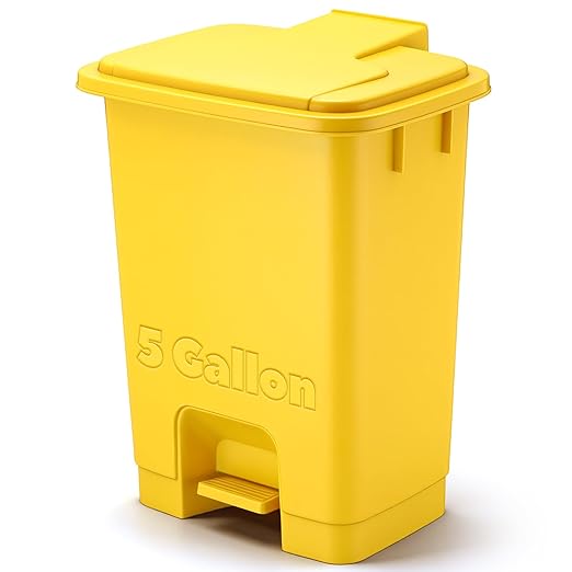 1 Pcs 5 Gallon Yellow Step on Trash Can Hands-Free Waste Bin with Odor Control Lid Touchless Sanitary Use Garbage Can for Lab Dental Home Clinic Office