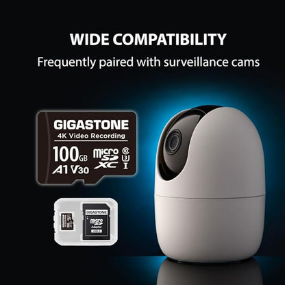 GIGASTONE 100GB Micro SD Card 2-Pack, A1 V30 4K Video Recording, Compatible with Security Camera, Dash Cam, Drone, 100MB/s MicroSDXC Memory Card UHS-I, with Adapter