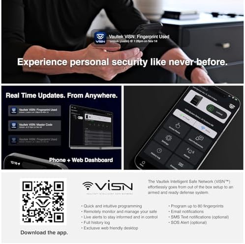 VAULTEK Smart Station™ Biometric Smart Safe with Built-in Wireless Phone Charger + Auto Open Drawer + WiFi Safe Management (WiFi + Biometric) (Black)