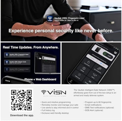 VAULTEK Smart Station™ Biometric Smart Safe with Built-in Wireless Phone Charger + Auto Open Drawer + WiFi Safe Management (WiFi + Biometric) (Black)