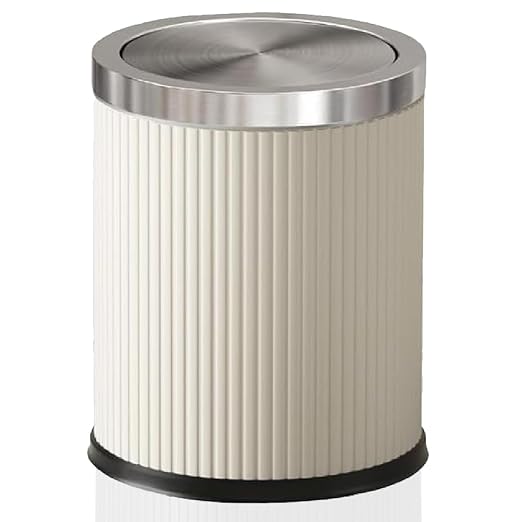 4 Gallon Bathroom Trash Can with Swing Lid, White Silver Leather Garbage Can, Modern, Large, Big Waste Basket, for Bedroom Kitchen Powder Room Toilet (15L Elegant White)
