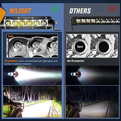 Nilight Led Pods Light Bar Super Slim 2Pcs 7 Inch 30W Spot Driving Fog 3600LM Off Road Lighting for Trucks Pickup SUV ATV UTV Boat 4x4 Van Camper - 2 Style Mounting (Pack of 10)