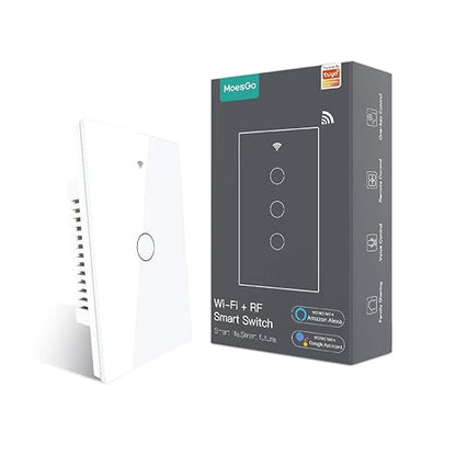 MoesGo WiFi Smart Wall Light Switch,Glass Panel, Multi-Control(3 Way), 2.4GHz Wi-Fi Touch Switches, Neutral Wire Required, Remote Control Smart Life/Tuya App, Work with Alexa, Google Home White 1 Gang