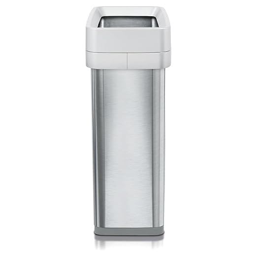 Clorox 13 Gallon Trash Can - 50L Slim Open Top Garbage Bin for Commercial Spaces, Kitchen, Office - Narrow Rectangular Stainless Steel Body with Hinged Rim Protection