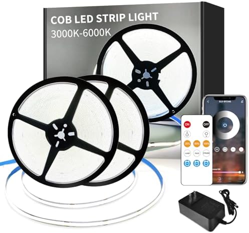 100FT COB LED Strip Lights White Dimmable DC 24V 6000K