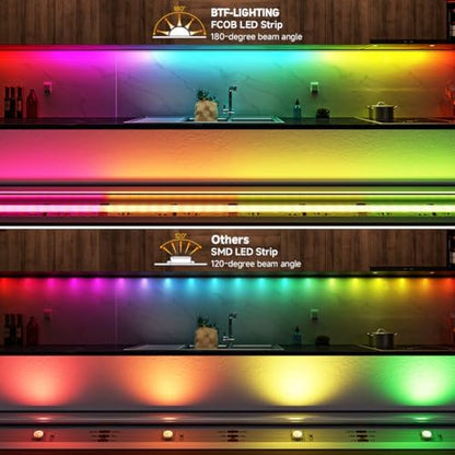 BTF-LIGHTING RGB WS2811 Smart IC FCOB COB LED Strip, UL Listed 576LEDs/m High Density Color Chasing Uniform Light, DC24V 9.8FT 10mm Width Tape Light for Home Party DIY Decor(No Adapter or Controller)