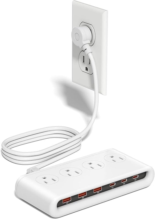 10-in-1 USB Charging Station with PD 20W Fast Charging, Surge Protector 6 USB Ports 4 AC Outlets 4.9ft Travel Power Strip with USB Ports Extension Cord for Home/Office/Travelling