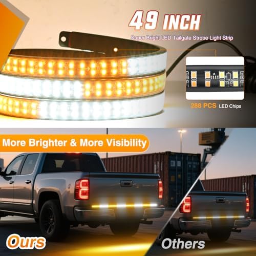 Nilight 49 Inch Emergency Strobe Light Strips with Controller Amber White
