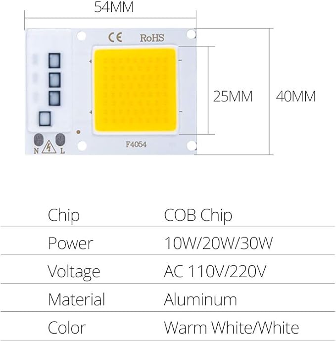 Fengyan Home Bulbs 2pcs/lot COB LED Spotlight 10W 20W 30W 110V 220V High Power LED Matrix Smart IC Bulb Floodlight Downlight Searchlight Source Household Lamp