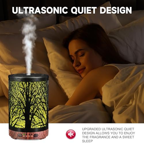Essential Oil Diffuser & Essential Oils Set, Aromatherapy Diffuser with 7 LED Colors, 6 Oils Gift Pack (Clean Home, Peppermint, Blossom Soapy, Soft Powder, Fresh Cotton, Fresh Linen)