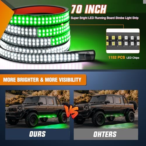 Nilight 2PCS 70 Inch Running Board LED Lights Strip Green White for Truck