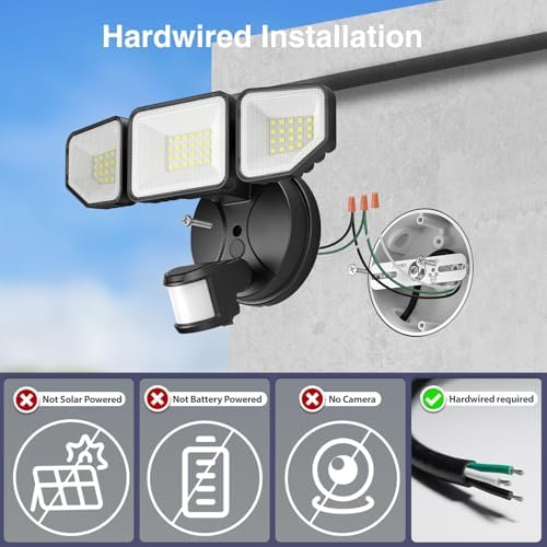 65W Motion Sensor Outdoor Lights, 6500LM Hardwired Floodlight, IP65