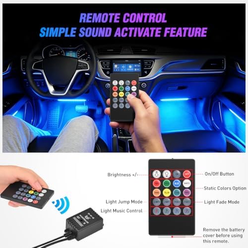 Nilight 4PCS Car USB Interior Lights RGB Remote Control | 48LED 5V DC Multicolor Music Car Neon Accent Light Strips Under Dash Lighting Kit with Sound Active Function