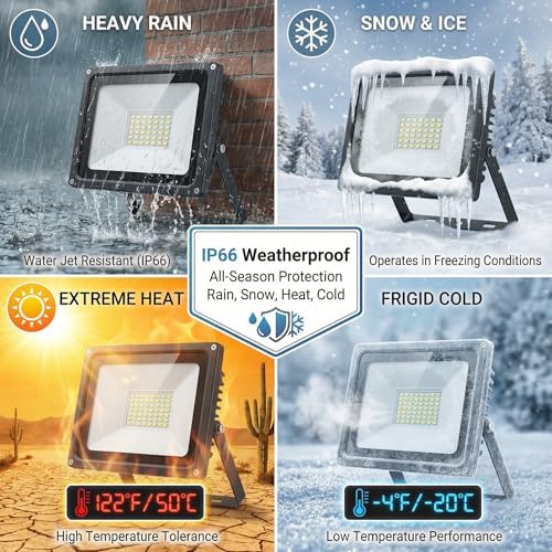 XXBSAZ 100W LED Flood Lights Outdoor, 12500LM Daylight 6500K, AC85-265V High Power Commercial Work Light, IP66 Waterproof Super Bright Security Stadium Lights for Parking Lots, Warehouses, Yard