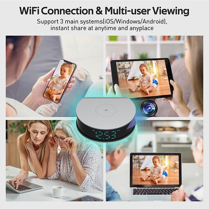 LIZVIE 2.4G WiFi Hidden Camera Clock - 1080P Real-Time Video Recorder with Motion Detection Alarm, Night Vision & Wireless Connectivity (2.4Ghz), Small Security Cam for Indoor Home/Office Surveillance