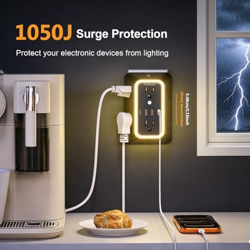 2 Pack Outlet Extender Power Strip, Multi Plug Outlet Surge Protector, 6 AC Surge Protector Outlets with 4 USB Ports (2 USB C) and Night Light, 1050J 3-Sided Wall Outlet for Home Travel Office -ETL