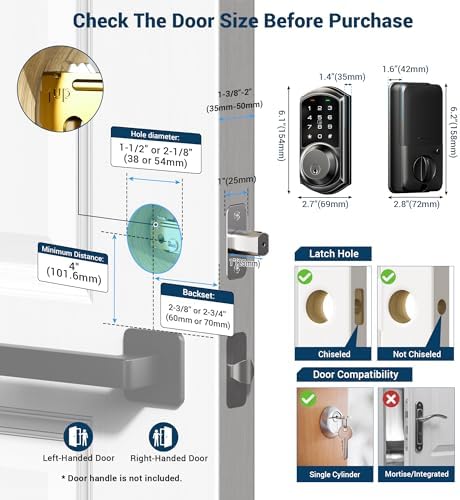 Veise VE06 Smart Lock for Front Door, App Control, Matte Black