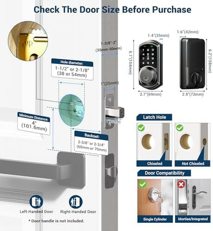 Veise VE06 Smart Lock for Front Door, App Control, Matte Black
