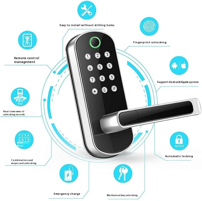 Keyless-Entry Fingerprint Smart Door Lock: LORVIBO Digital Electronic Lock with Code Passcode, Electric Door Knob, Biometric Door Handle, Perfect for Exterior/Interior/Entry/Bedroom Doors (Silver)