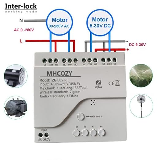 Smart Home Dry Contact Zigbee Relay Switch, 220V 4CH | Remote Control for Light sprinker Garage Door, Works with Amazon Alexa Google Home, Tuya Zigbee Hub Needed