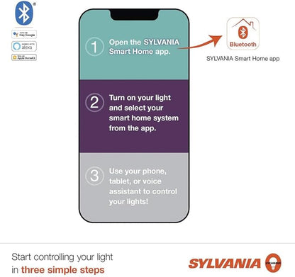 Sylvania (4 Bulbs) Smart+ LED Smart Bluetooth A19 Light Bulb, Seamless Setup, Works with Google, Alexa, AppleHomeKit, No hub Required, 2700K, LED Smart Bulb