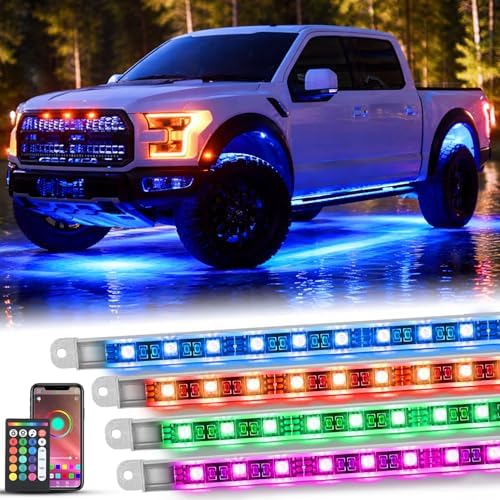 Nilight 4PCS Aluminum RGBW LED Underglow Strip Lights with APP & Remote