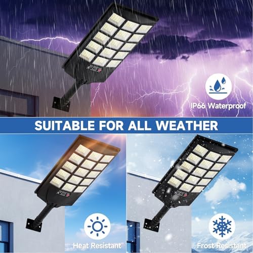 Solar Lights Outdoor Waterproof, 6500K Dusk to Dawn Solar Street Light Motion Sensor with Remote, LED Security Flood Light for Outside Garden Yard Path, Oudoor Parking Lot Lights, 2PACK