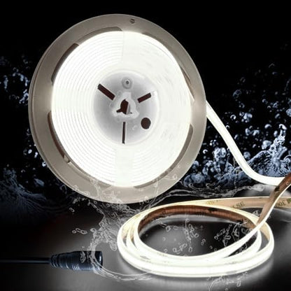 Pandery COB led Strips Lights,DC24V Outdoor led Strip,Cool White 6000K,320LEDs/M,8MM Wide,16.4ft/5M,CRI90+ IP65 Waterproof Strips Light for Bathroom Decor,Pool,Aquariums(Not Included Power)
