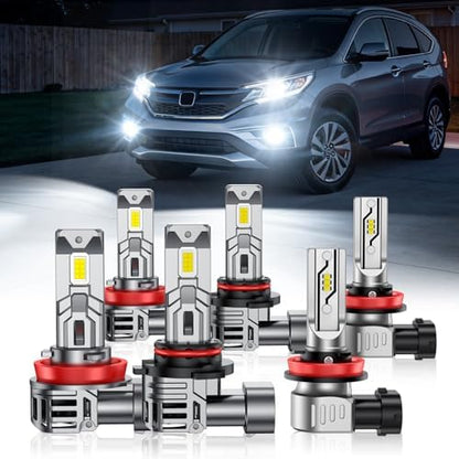 Fit For Honda CRV 2015 2016 2017 2018 2019 2020 2021 Light Bulbs, 9005/HB3 + H11/H9/H8 + H11 Fog Lights 6500K Cool White Combo Kit, Plug-N-Play, 92000LM 800% Brighter, -40°F Instant Start, Pack of 6