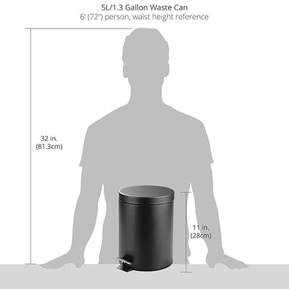 mDesign Pedal Bin — Metal Waste Bin with Pedal, Lid and Plastic Bucket Insert — Perfect for Bathroom, Kitchen, and Office — 5 Litre Household Rubbish Bin with Ergonomic Design — Black