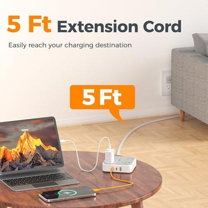 TESSAN Surge Protector Flat Extension Cord 5Ft, Flat Plug Power Strip