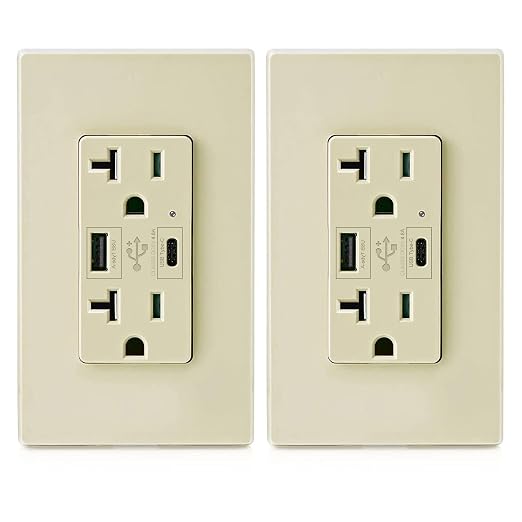 Micmi USB Outlet C + A, Light Almond Wall Dual High Speed Receptacle 4.8A Fast Charging Capability, 20Amp 125Volt, Tamper Resistant w/Wall Plate UL Listed (2Pack, Ivory, 20 Amp Outlet)