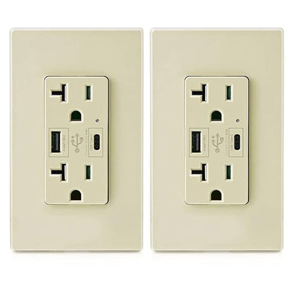 Micmi USB Outlet C + A, Light Almond Wall Dual High Speed Receptacle 4.8A Fast Charging Capability, 20Amp 125Volt, Tamper Resistant w/Wall Plate UL Listed (2Pack, Ivory, 20 Amp Outlet)