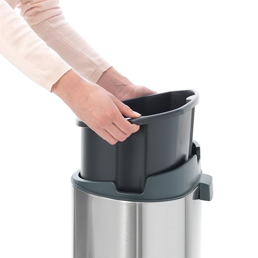 Brabantia Press-Top Kitchen Trash Can with Flat Back | White | 10.6 Gallon / 40L | Home Trash Can with Soft-Touch Stay-Open Lid & Removable Inner Bucket | Fits Flat Against Walls | + Trash Bags