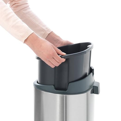 Brabantia Press-Top Kitchen Trash Can with Flat Back | White | 10.6 Gallon / 40L | Home Trash Can with Soft-Touch Stay-Open Lid & Removable Inner Bucket | Fits Flat Against Walls | + Trash Bags