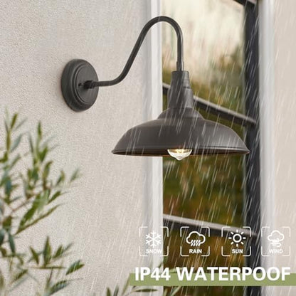 2 Pack Outdoor Barn Farmhouse Light with 14in Dome, Exterior Gooseneck Lights Fixture for House, Dark Bronze Outside Wall Mount for Porch, Patio, Entryways