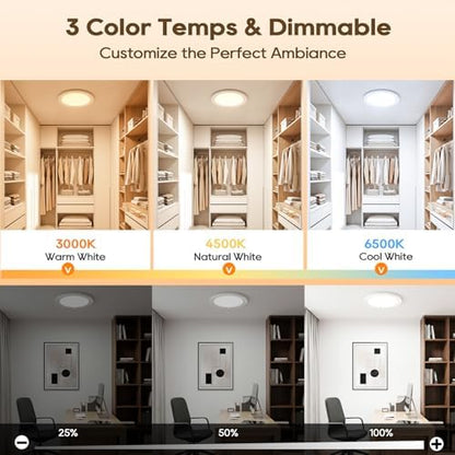 2 Pack Rechargeable Motion Sensor Ceiling Light, 8000mAh Battery Operated Ceiling Lights with Remote, Magnetic Wireless Closet Light, 3 Color Dimmable LED Lights for Closet Shower Pantry Hallway