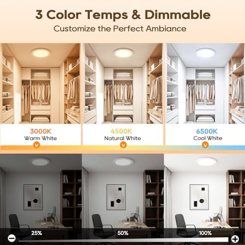 Rechargeable Motion Sensor Ceiling Light, 8000mAh Battery Operated Ceiling Lights with Remote, Magnetic Wireless Closet Light, 3 Color Dimmable LED Shower Lights for Closet Pantry Shed Hallway Patio