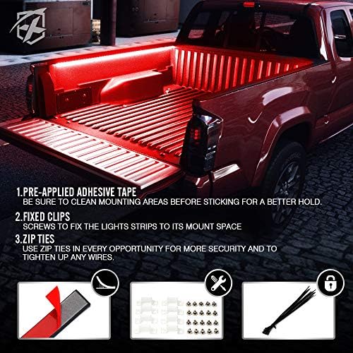 Xprite 2PCS 60" Red LED Truck Bed Lights Strip Kit with On/Off Switch