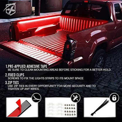 Xprite 2PCS 60" Red LED Truck Bed Lights Strip Kit with On/Off Switch
