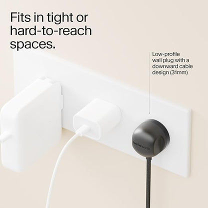 Twelve South PowerCord All in One 30W USB-C Fast Charger, Slate, 4ft | USB-C PD 3.0 Wall Adapter for iPhone, iPad, Samsung & MacBook, Tangle-Free Braided Cable
