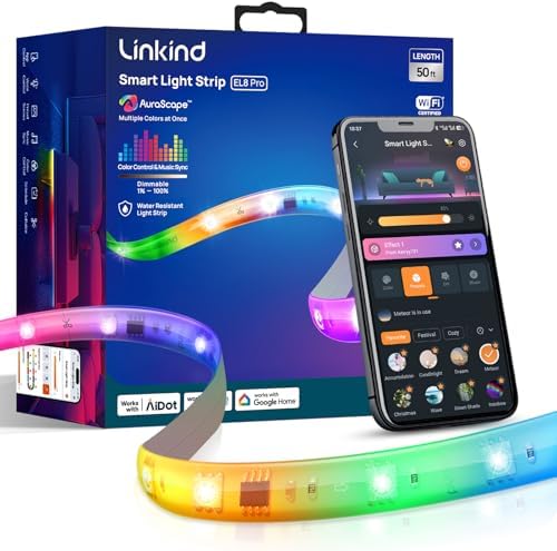 Linkind LED Strip Lights RGB 50ft, Smart Light Strip Work with Alexa and Google Home, App Control Music Sync Segmented Color Changing Led Lights for Bedroom Kitchen