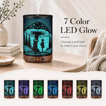 Essential Oil Diffuser 120ML Metal Aromatherapy Diffuser with Timer, Cool Mist Humidifier with Auto Shut-Off & 7 Color Lights for Home Office Spa (Mushroom Girl)