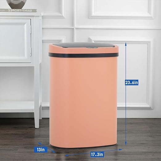 FDW Garbage Can 13 Gallon 50 Liter Kitchen Trash Can for Bathroom Bedroom Home Office Automatic Touch Free High-Capacity with Lid Brushed Stainless Steel Waste Bin