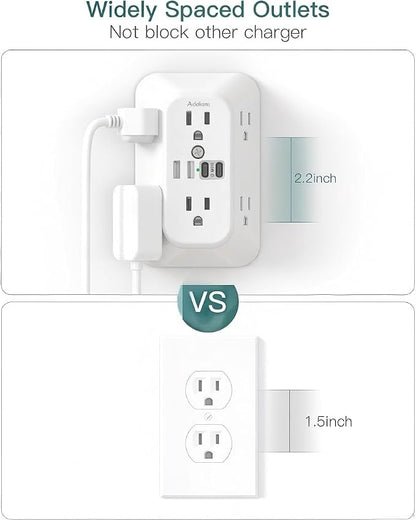 Addtam 6-Outlet Extender Surge Protector, Multi Plug Wall Outlet with 4 USB Wall Charger(2 USB C Ports), Plug Extension Outlet with 1800J, Outlet Splitter Power Strip for Home Office, 2 Pack, White